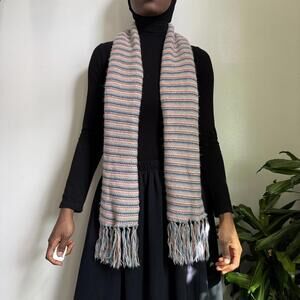 Vintage pink striped scarf with tassels